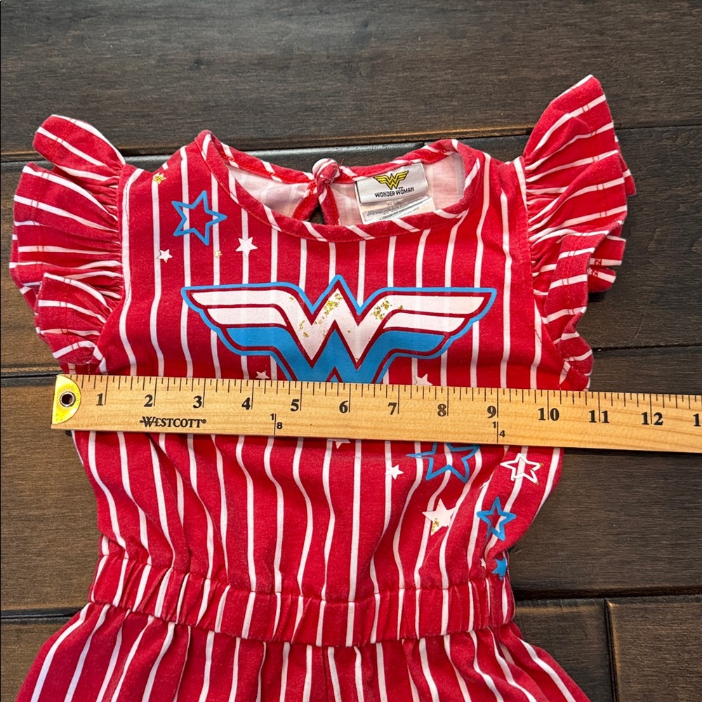 💜3/$15 Wonder Woman Red and White Striped Romper - Picture 6 of 7